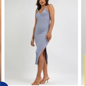 Indikah sweater dress size large blue sparkly , side‎ slit open back